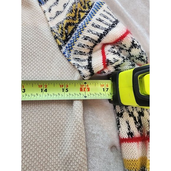 Free People Sweater - aztec colorful sleeve waffle knit cream long sleeve top xs - Picture 8 of 10